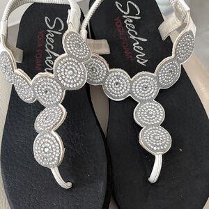 Skechers Women's Black and Silver Embellished Sandals